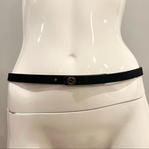 Gucci Black Suede Skinny Logo Belt